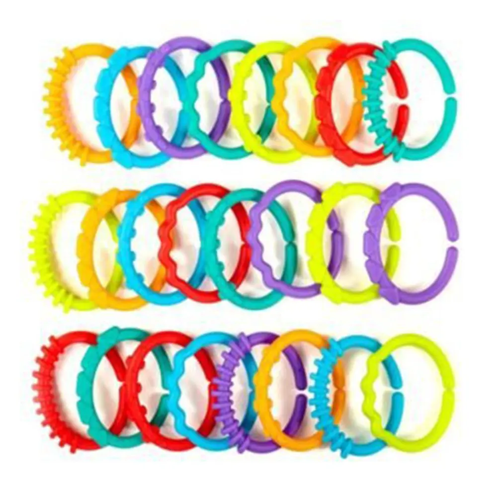 

24pcs Baby Teether BPA Free Chewable Teething Rainbow Molars Chain Ring Toys Baby Early Development Toy