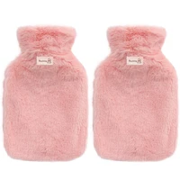 2pcs winter hot water bottles with premium faux fur cover fluff cozy cover hand warmer hot water bag with cover warm