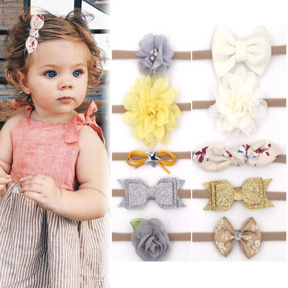 

10pcs Toddler Cute Baby Headband Fashion Bowknot Kids Floral Hair Accessories Cloth Unique Girls Newborn Elastic Gifts