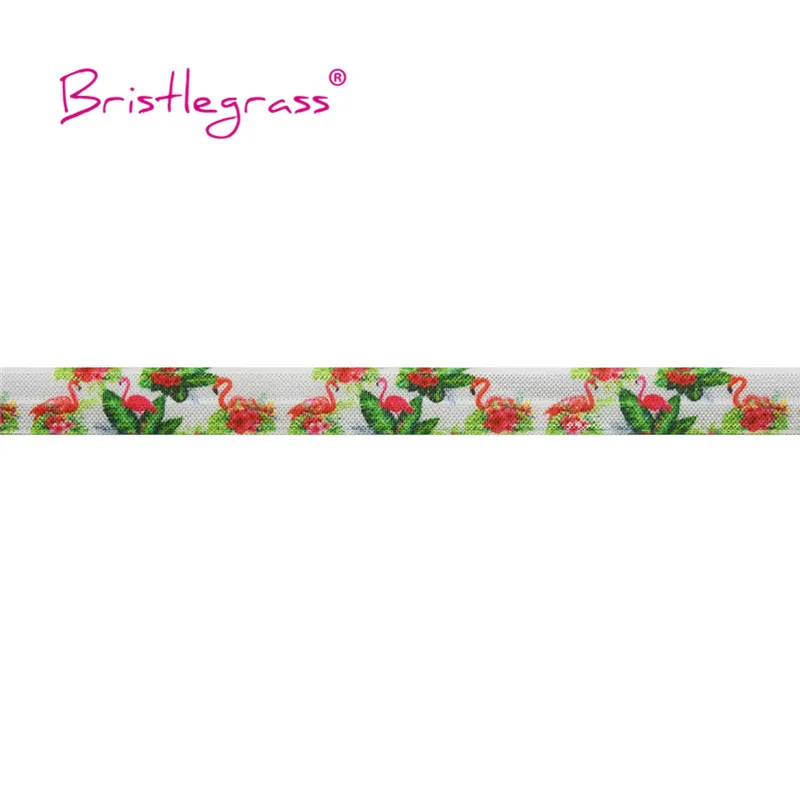 BRISTLEGRASS 5 Yard 5/8&quot 15mm Flamingo Flower Palm Leaf Print Foldover Elastic FOE Spandex Satin Band Headband Dress Sewing Trim | Дом и