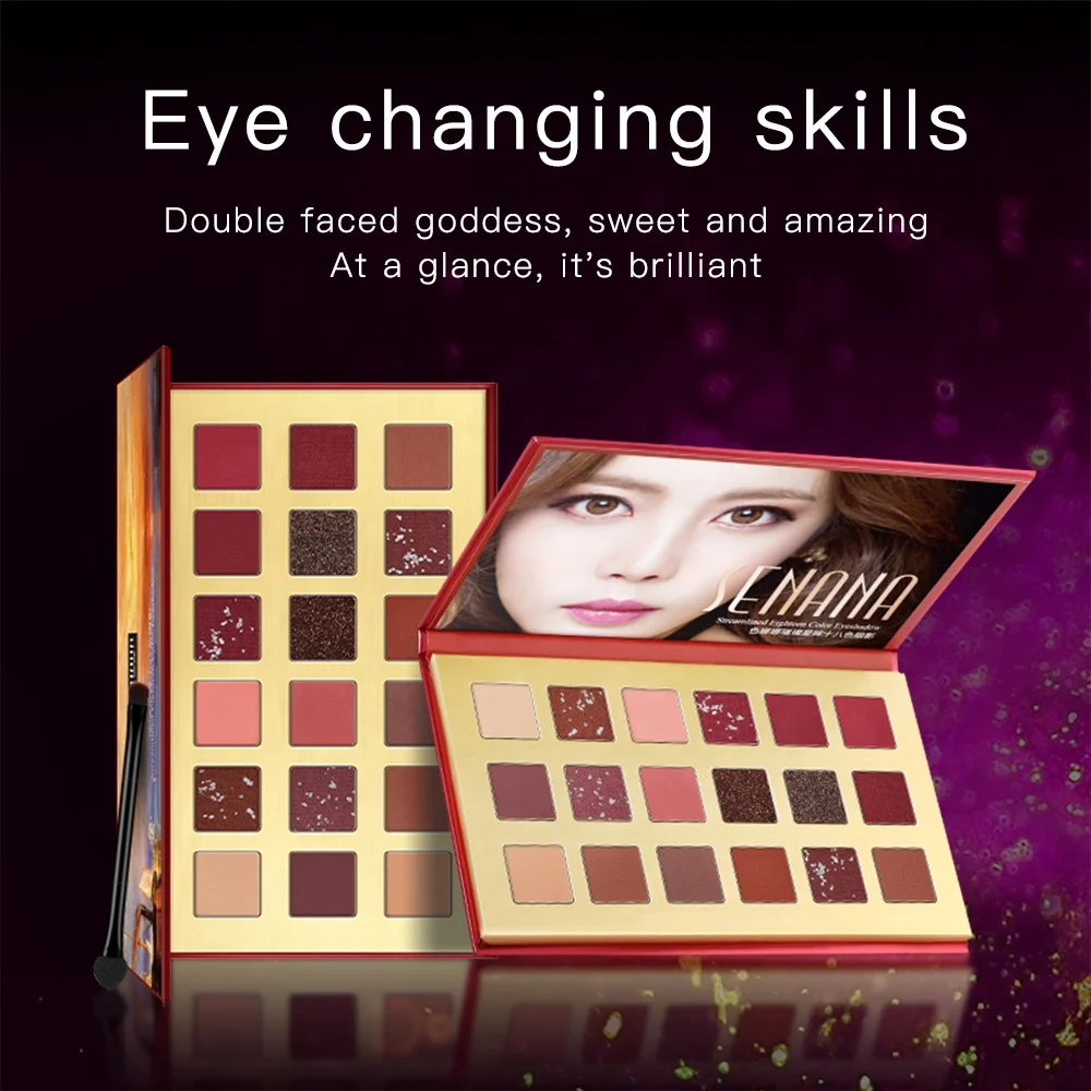 SENANA Natural Brighten 18 Colors private label makeup cosmetics long lasting shining waterproof High Pigment eye shadow |
