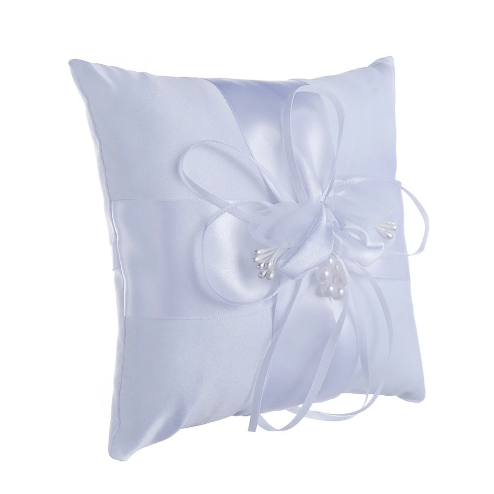 

Ring Pillow Wedding Cushion Jewelry Organizers Satin Fabric Crystal Party Durable High-quality Double Heart Jewellery Storage