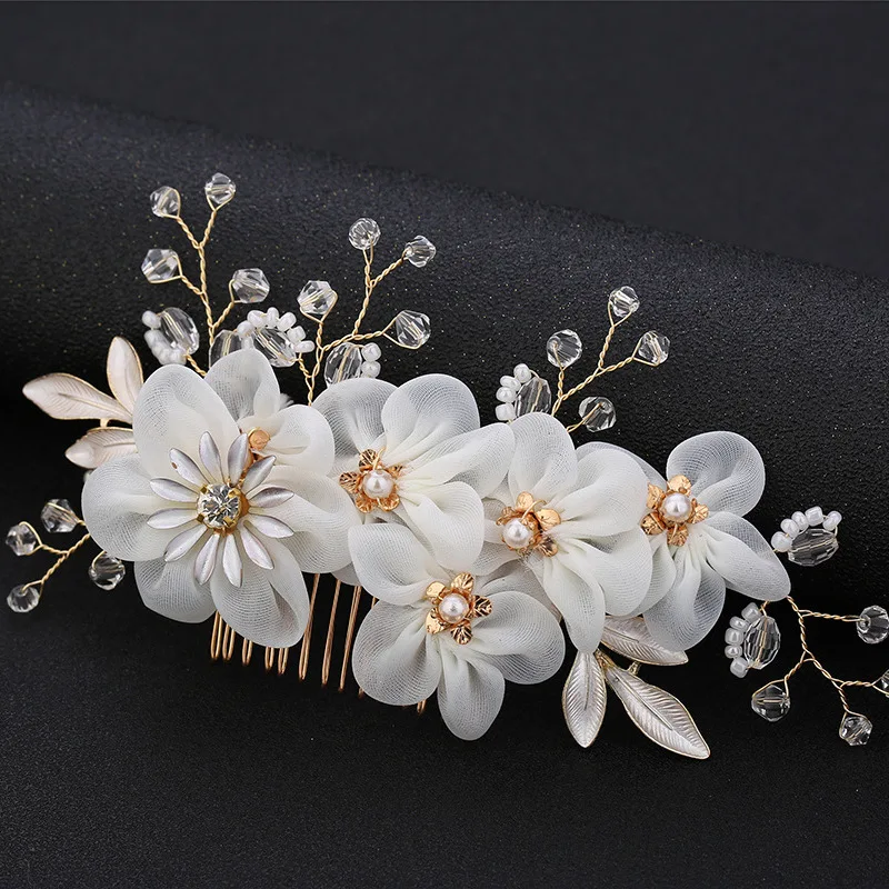 Real New Zinc Alloy Bride Coroa De Noiva Of Spun Silk Yarn Flower Wedding Hair Accessories Bridal Combs Barrette | Украшения и
