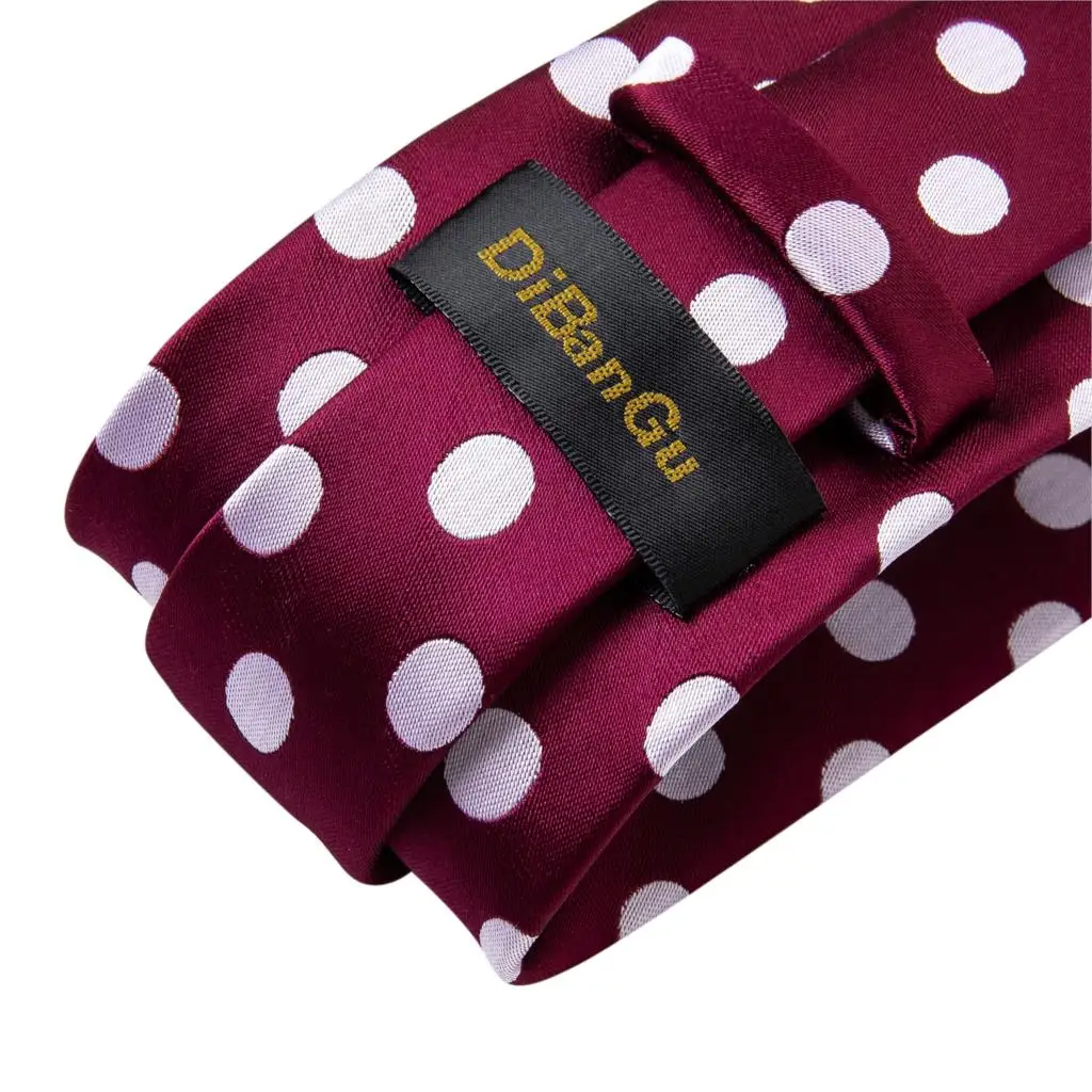Подарочный мужской галстук красный винный белый в горошек Шелковый Свадебный