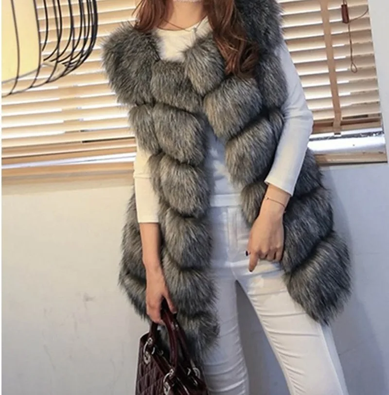 

coat Arrival Winter Warm Fashion Women Import Coat Fur Vests High-Grade Faux Fur Coat Fox Fur Long Vest Women's Jacket B326