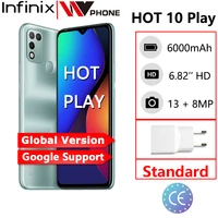 infinix hot 10 play smart phone global version 2gb 32gb 4gb 64gb 6 82 hd display 6000mah helio g25 g35 mobilephones