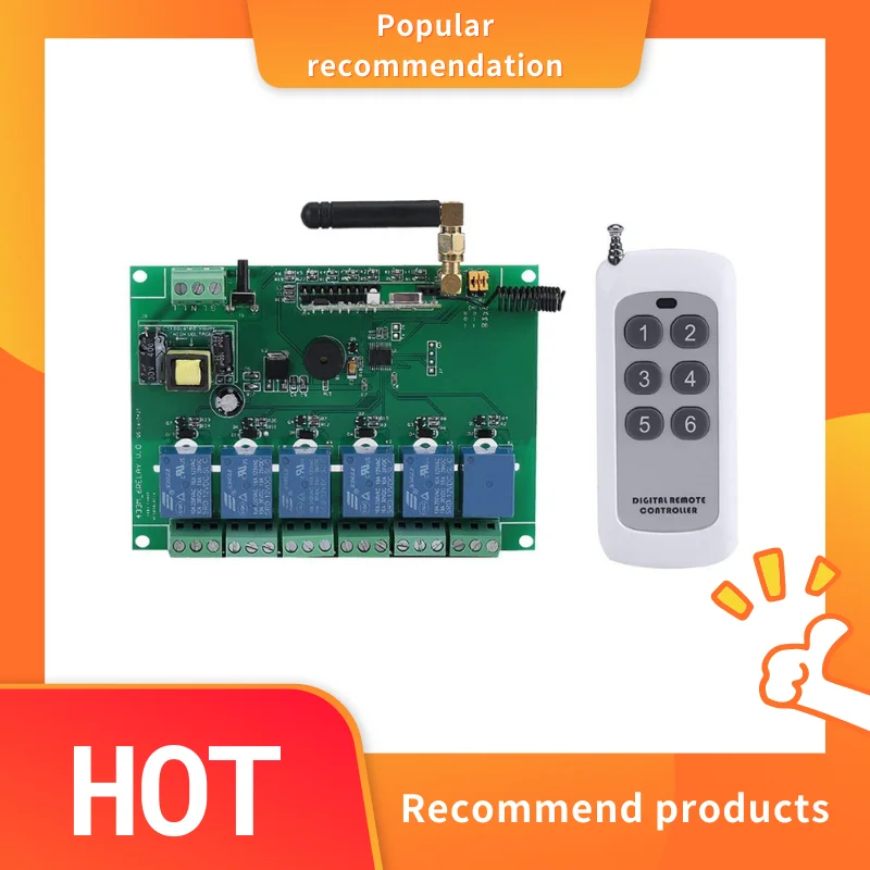 

Hot 3C-110-240V 6 Channel RF Relay Module Board Control Switch 6-channel RF Receiving Controller High Stability 6 Channel Relay
