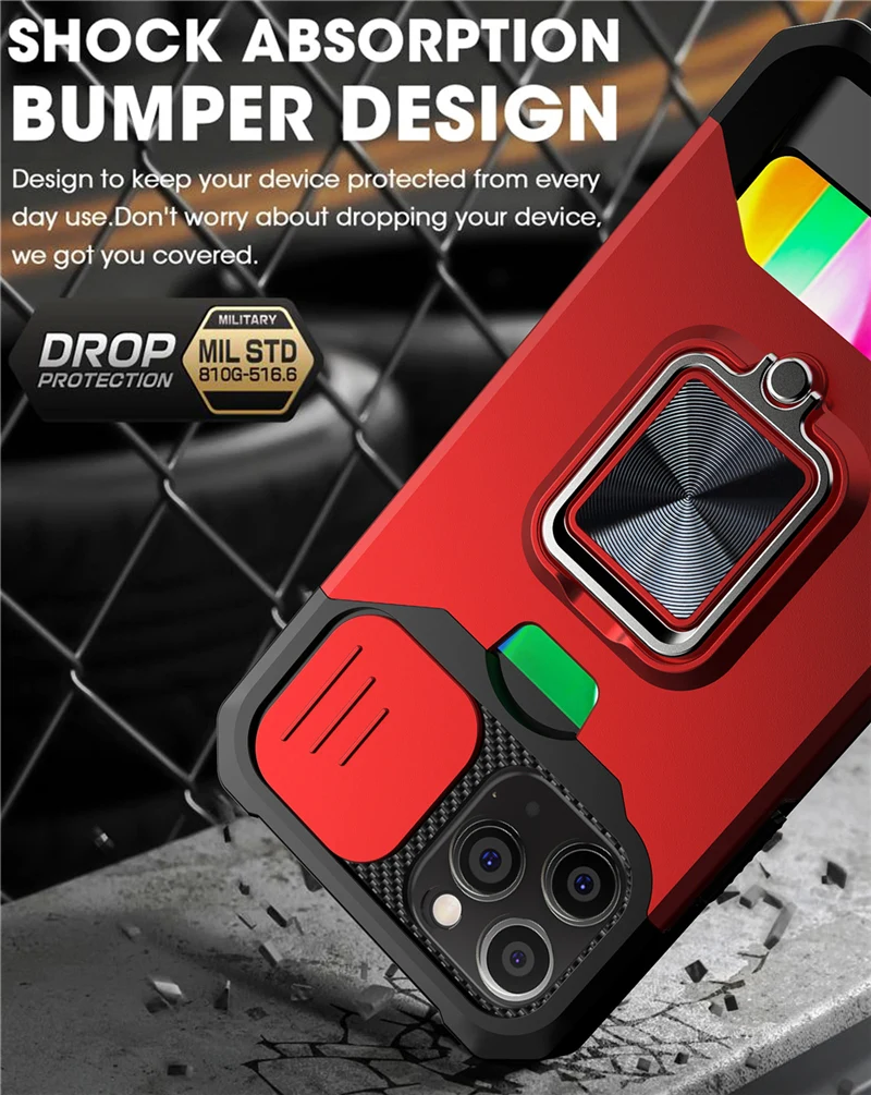 Camera Protection Magnetic Holder Case For iPhone 14 11 13 12 Pro Max XR X XS Max 7 8 Plus SE20 Shockproof Card Slot Stand Cover
