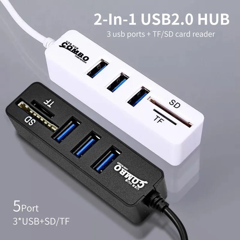 

2 in 1 USB Hub 3 Port With Card Reader Micro SD TF Card Computer Adapter USB Extend Multi USB For Hard Disk Wired Mouse Keyboard