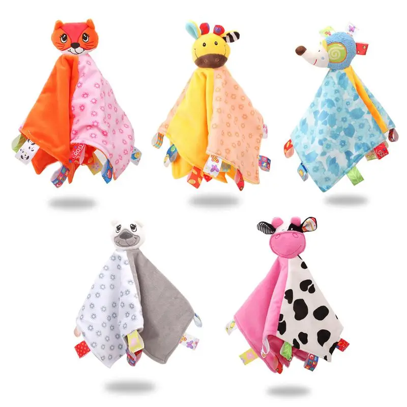 

H05C Newborn Appease Towel with Rattle Comforter Baby Soothing Handkerchief Sleep Soothe Toys