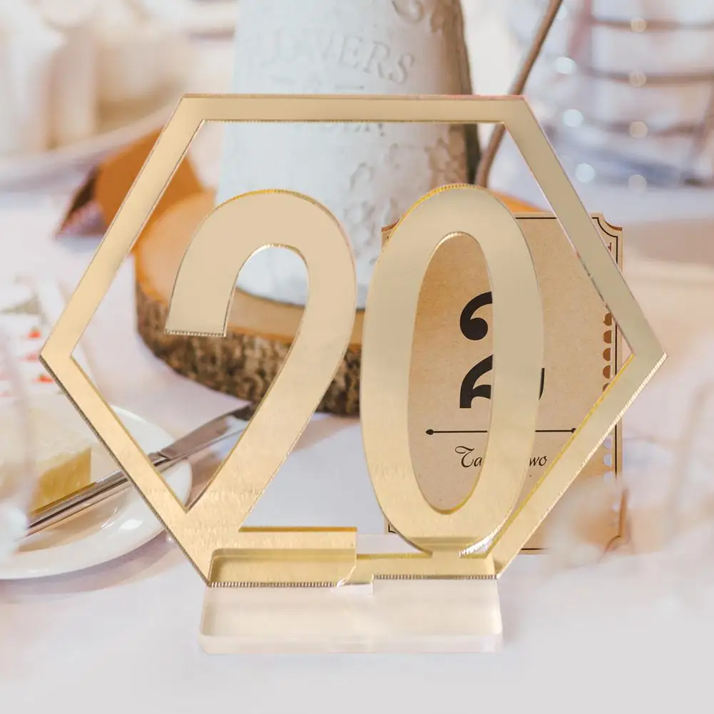 A Set Of Acrylic Antler Golden Banquet Table Number Plate Wedding Supplies 1-20 Hexagonal Digital Seat Card Decoration | Дом и сад