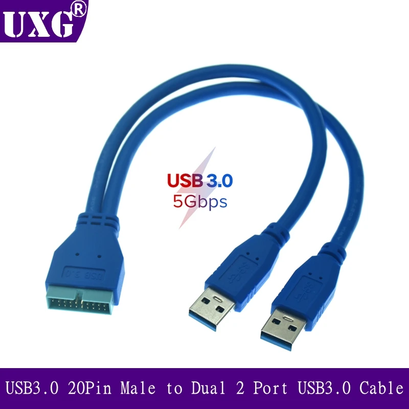 

Dual 2 Port USB3.0 USB 3.0 A Male to Motherboard Mainboard 20Pin Cable Adapter 19 Pin USB Extension cable 25CM 50CM