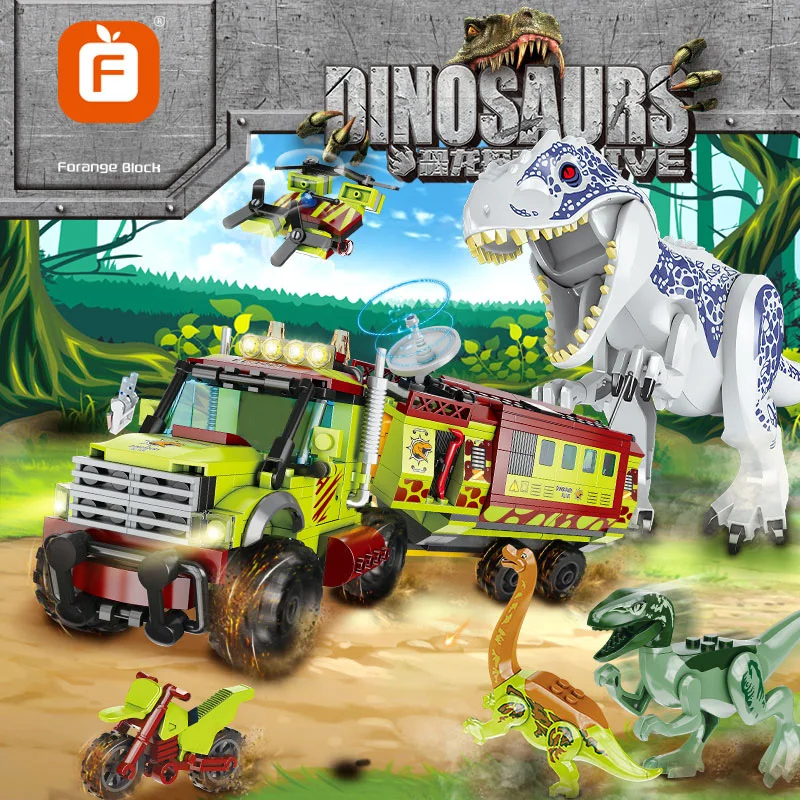 

Jurassic World Dinosaurs Figures Building Blocks Tyrannosaurus Velociraptor Off-road Vehicle Bricks Toys For Children