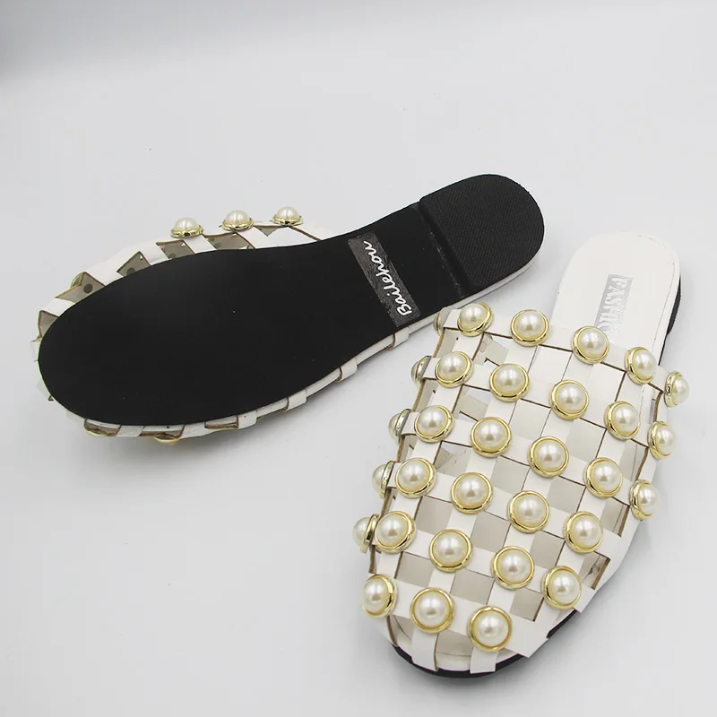 

Women Slippers Big Size Pearl Bead Slippers Summer Beach Slides Flip Flops Ladies Sandals Casual Rome Shoes Woman Slip On Slides