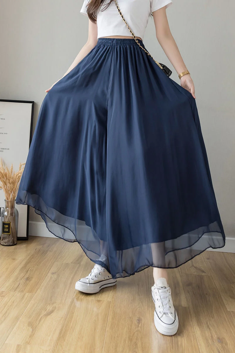 

2021 summer new style large mercerized Chiffon lined cotton hemp wide leg skirt pants 1013#p55