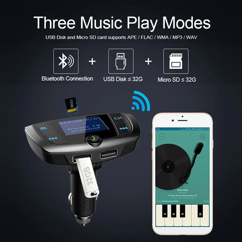 Автомобильный комплект jajabor с Bluetooth Hands Free, fm-передатчик, fm-модулятор, автомобильное зарядное устройство, поддержка TF карты/U диск воспроизведения