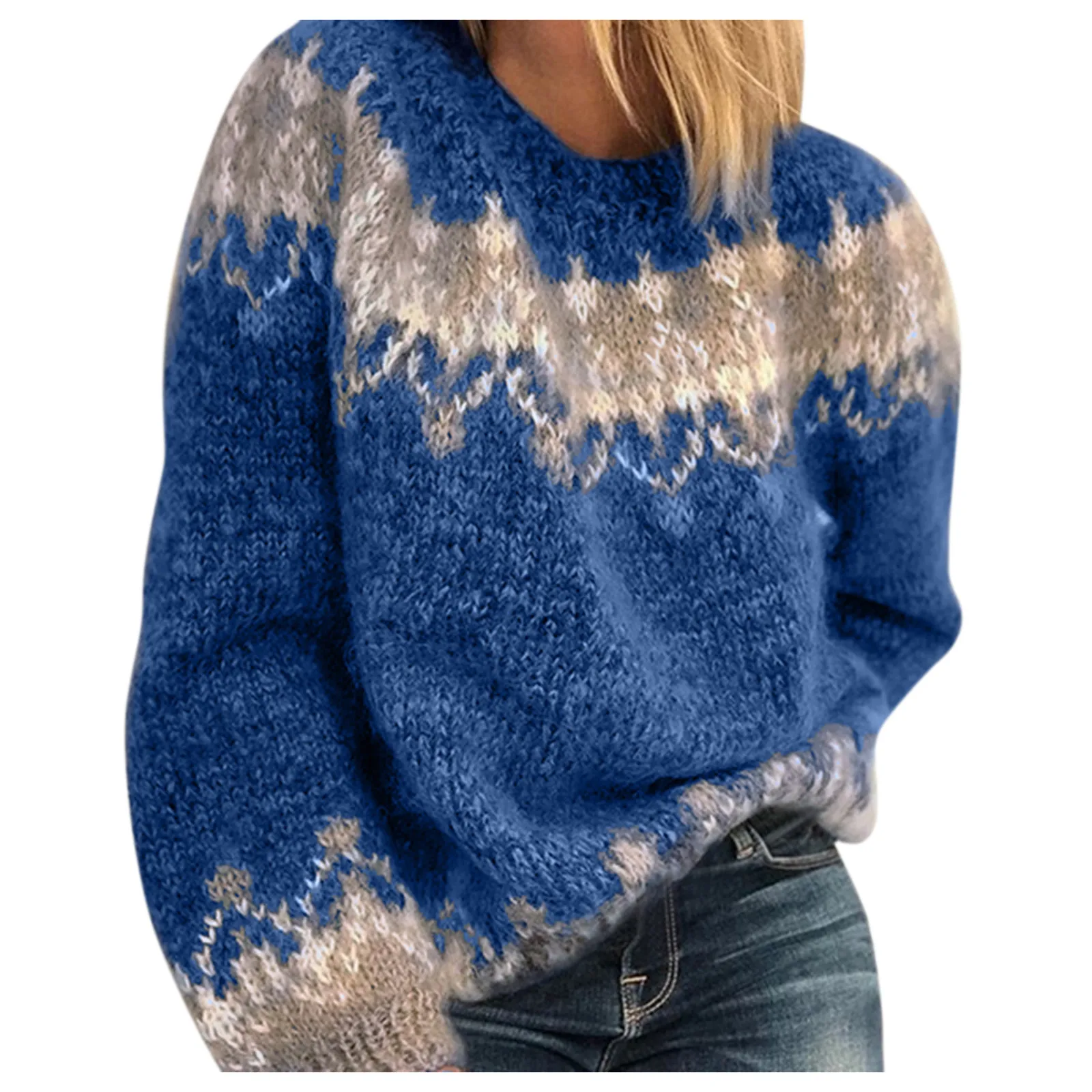 

2200 Fashion Women O-Neck Long Sleeve Leoaprd Print Patchwork Knitted Harajuku Cute Hedging Thick Round Neck Warm Sweater