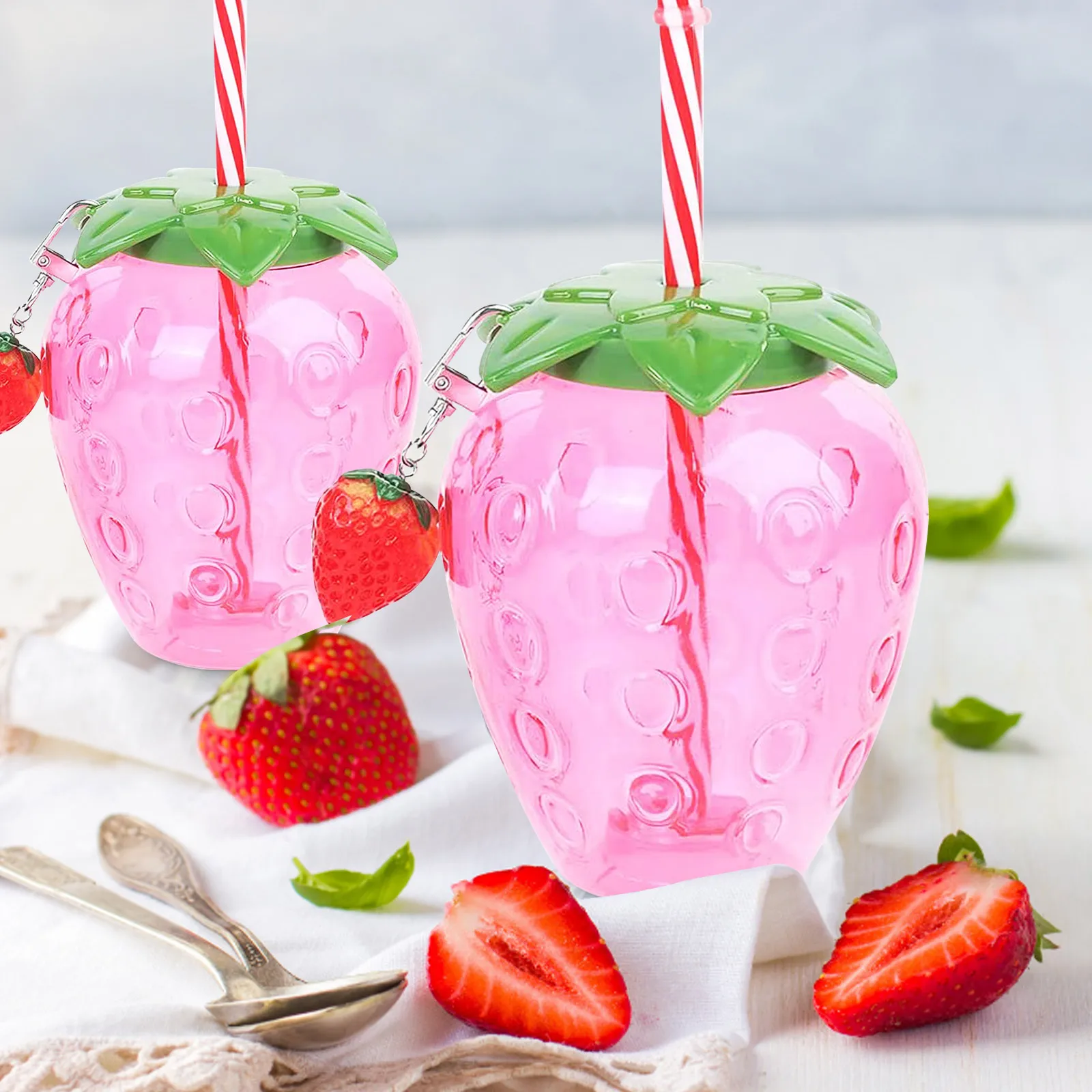 

Cute Strawberry Straw Water Bottle Summer Cartoon Food Grade PP Wide Application Milk Coffee Straw Cup for Home Drinkware