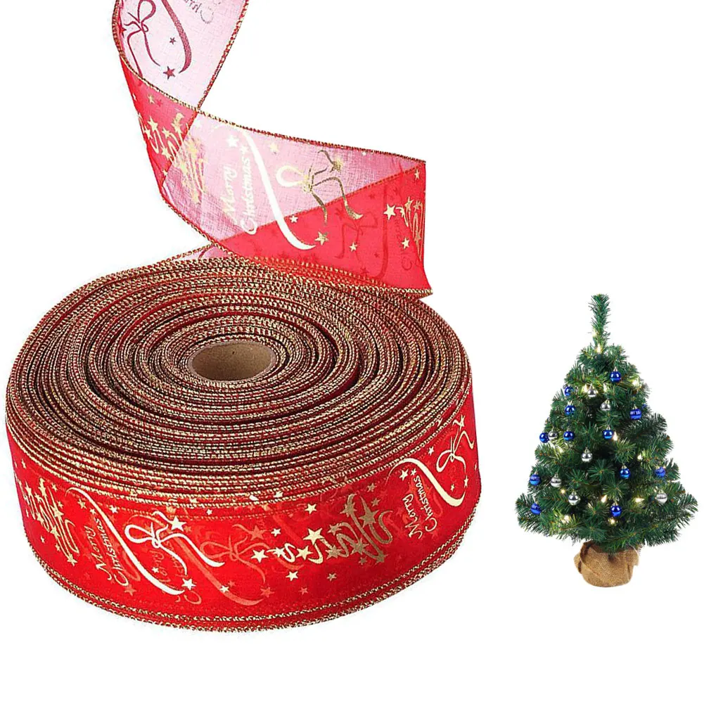 

Лента Рождественская красная с бронзовым принтом, 2 шт.