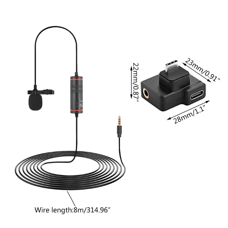 

3.5mm AUX Video Record Lapel Microphone for Phone Mac Vlog Mic for DSLR Camera Camcorder Recorder Long-Distance Lavalier