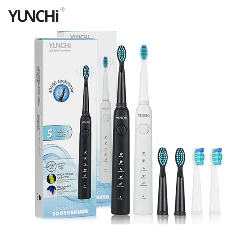 Звуковая электрическая зубная щетка 3 сменные насадки для взрослых USB