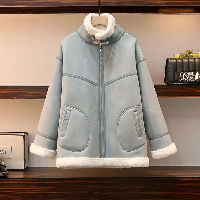 Бежевое пальто из ягненка Женская осенне-зимняя универсальная куртка 2021 новый