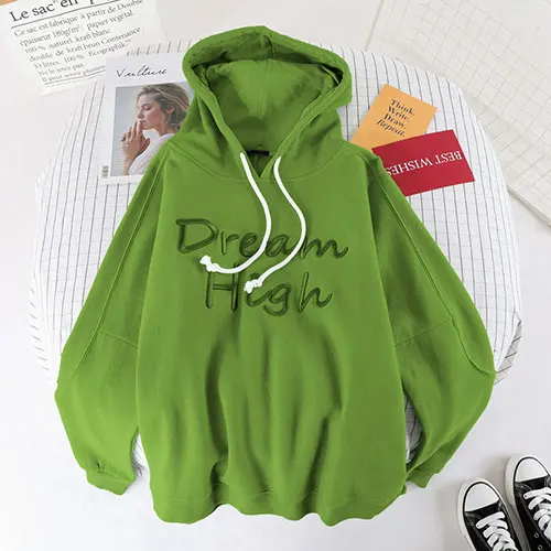 green with hood Женский бархатный толстовки с длинным рукавом TIGENA, теплый свитшот с капюшоном в корейском стиле для женщин на осень-зиму - Цвет: green with hood