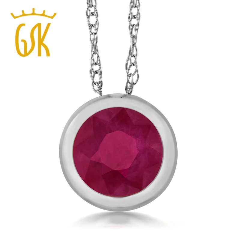 GemStoneKing 0 42 Ct круглый 4 мм красный рубин 14K белое золото Простой Элегантный кулон