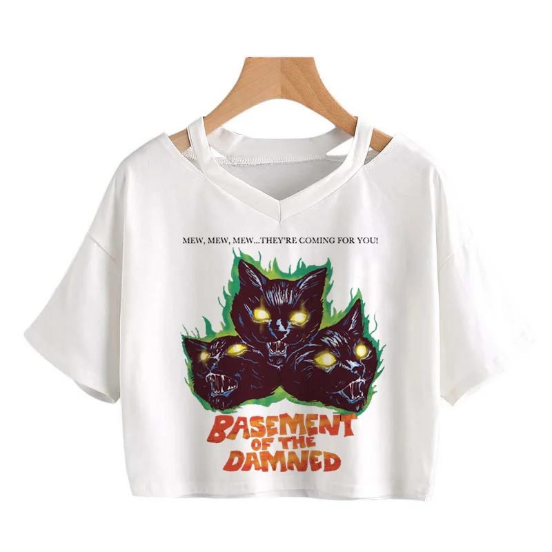 Футболка женская повседневная с коротким рукавом модный кроп-топ в стиле панк