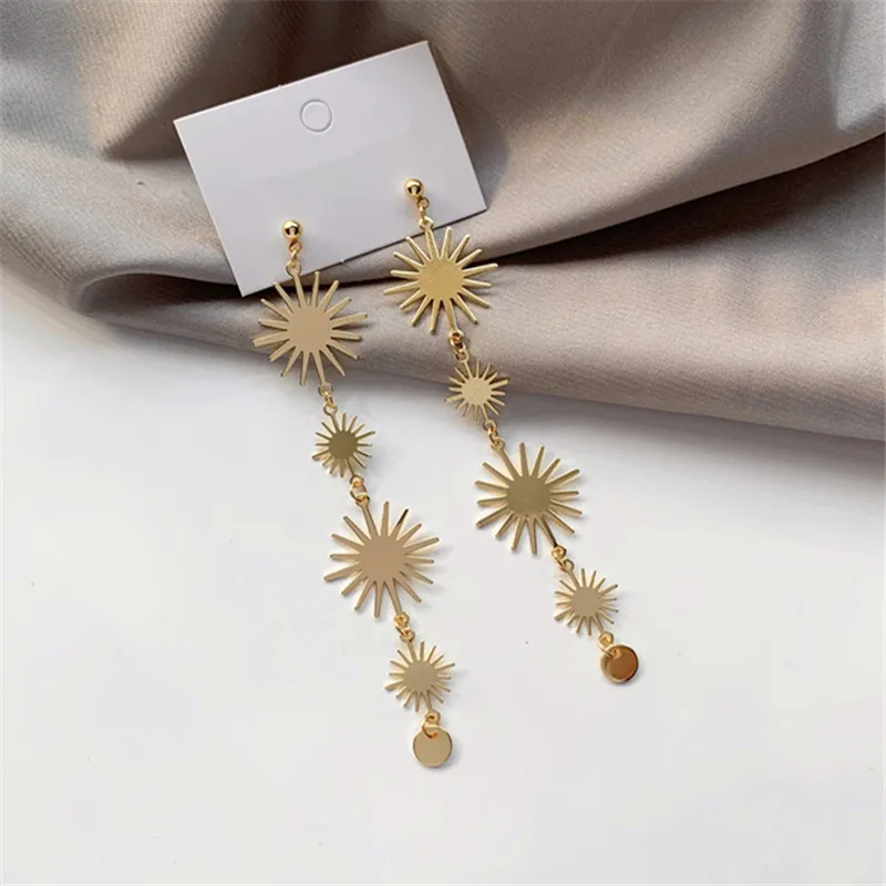 Модные длинные серьги со звездами богемные геометрические металлические с
