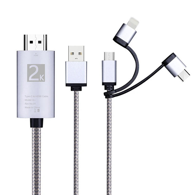 

Micro-USB Тип C к HDMI 3 в 1 2K HDTV разъем USB адаптер кабель для монитора Iphone Ipad Android смартфона
