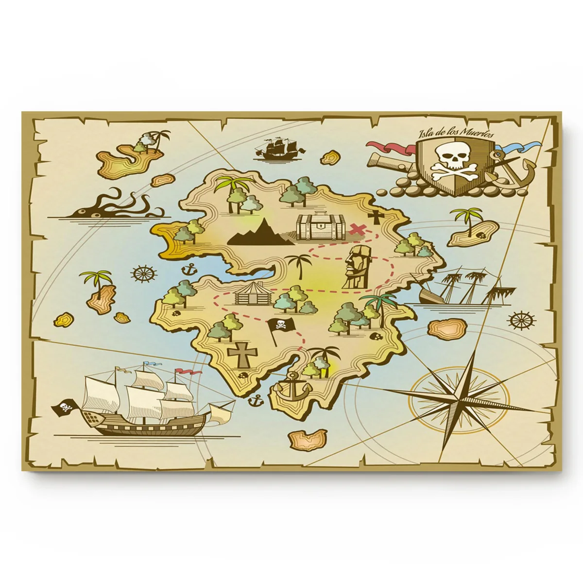 Карта сокровищ пиратский остров пиратские Приключения Ретро стиль дизайн азимут