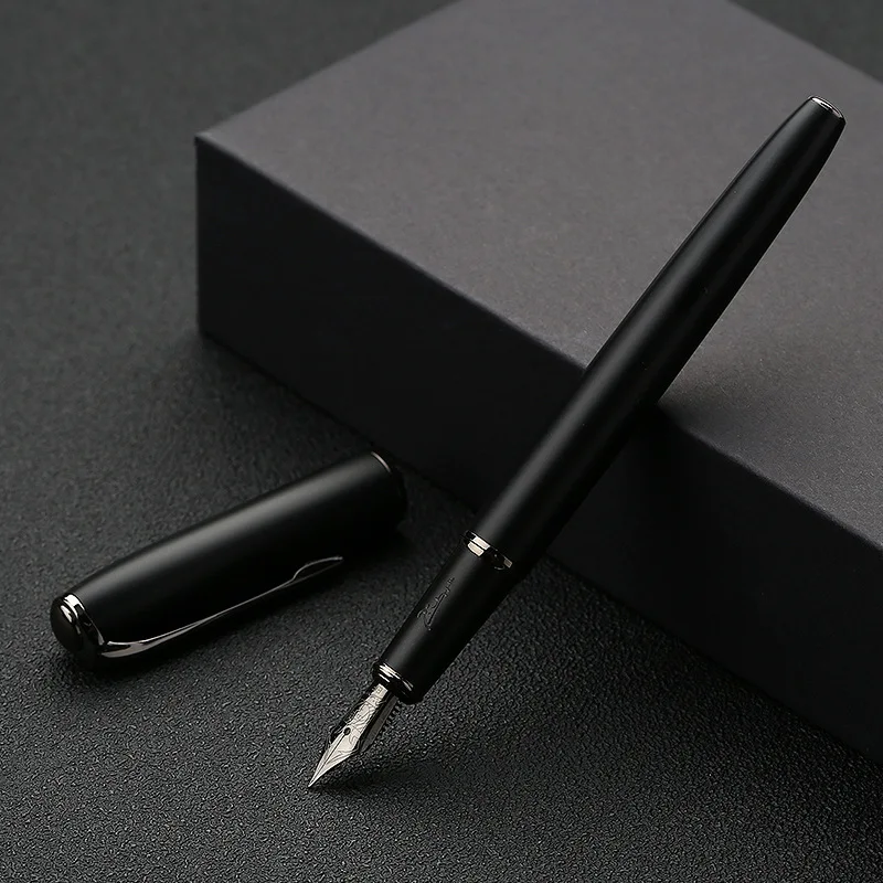 

New Arrivel 2021 Matte Black Series Fountain Pen Luxury Metal Ink Pens with Gift Box Christmas Gift Free Engraved Accpet
