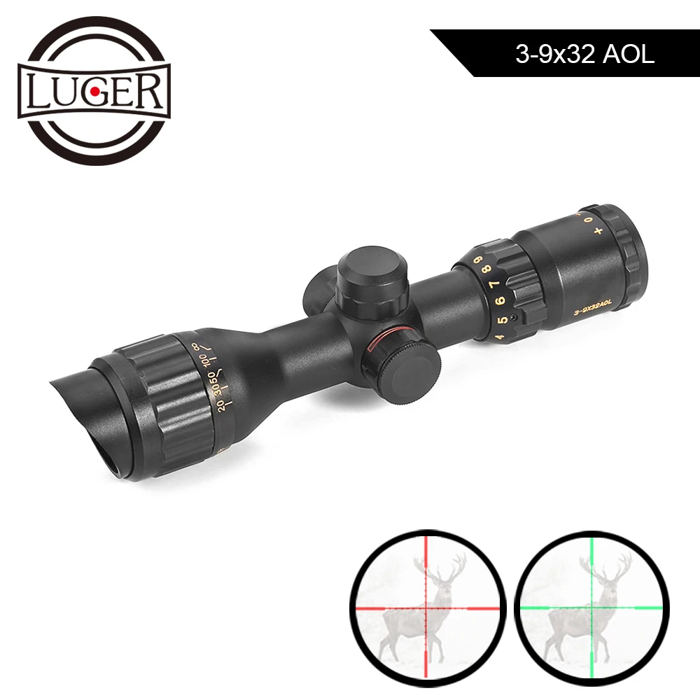 LUGER 3-9x32 AOL охотничий прицел красный и зеленый с подсветкой сетка Угловые Интегральные оптические прицелы с Mil точечный прицел для воздушного пистолета