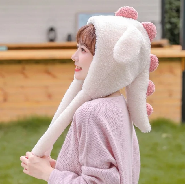 Милая шапка динозавра с движущимися ушками мультяшная фатимирующая норковая