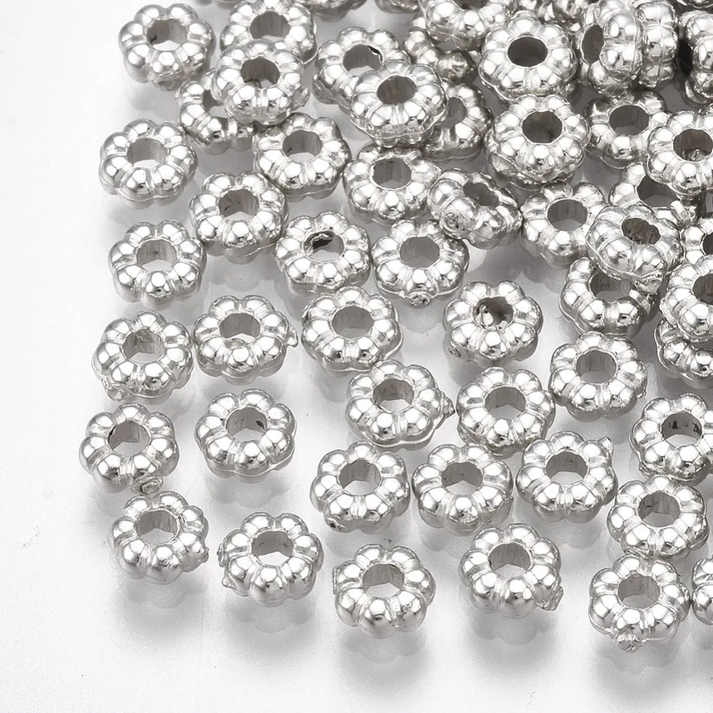 

10000PCS CCB Plastic Spacer Beads Flower Platinum 4x1.5mm Hole: 1.5mm
