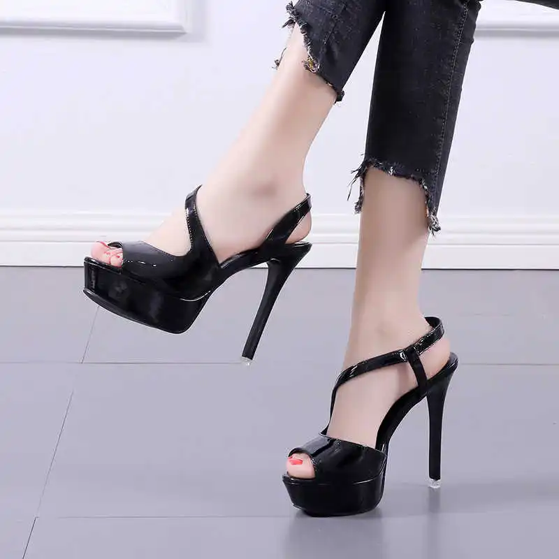 

2021 summer new Thin heel waterproof platform high heel shoes summer women's sandals fish mouth fun sexy one word women's shoes