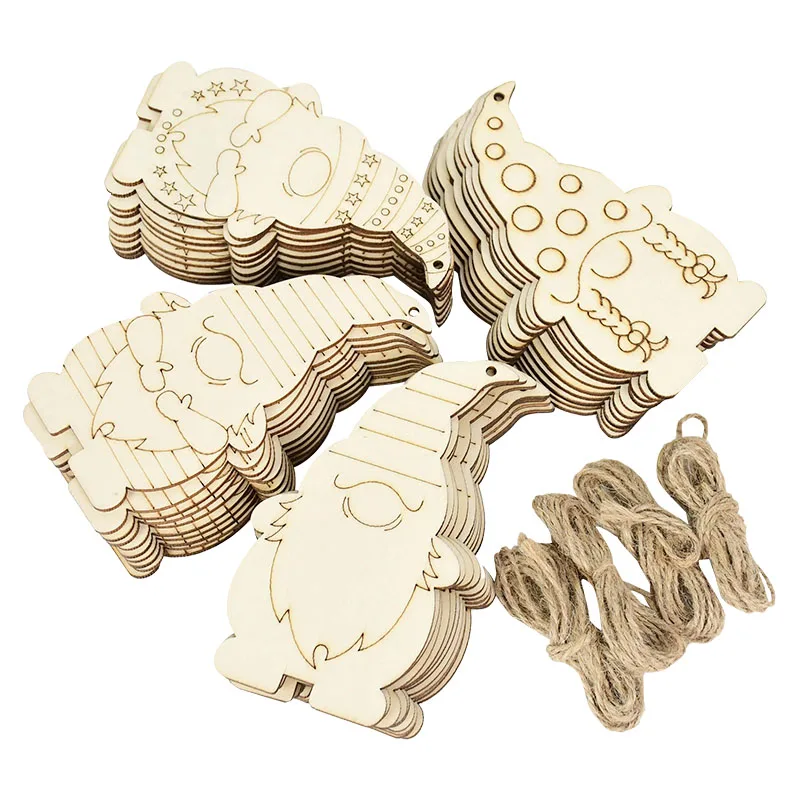 

Гном деда мороза, деревянные ломтики с веревкой, 10 шт.