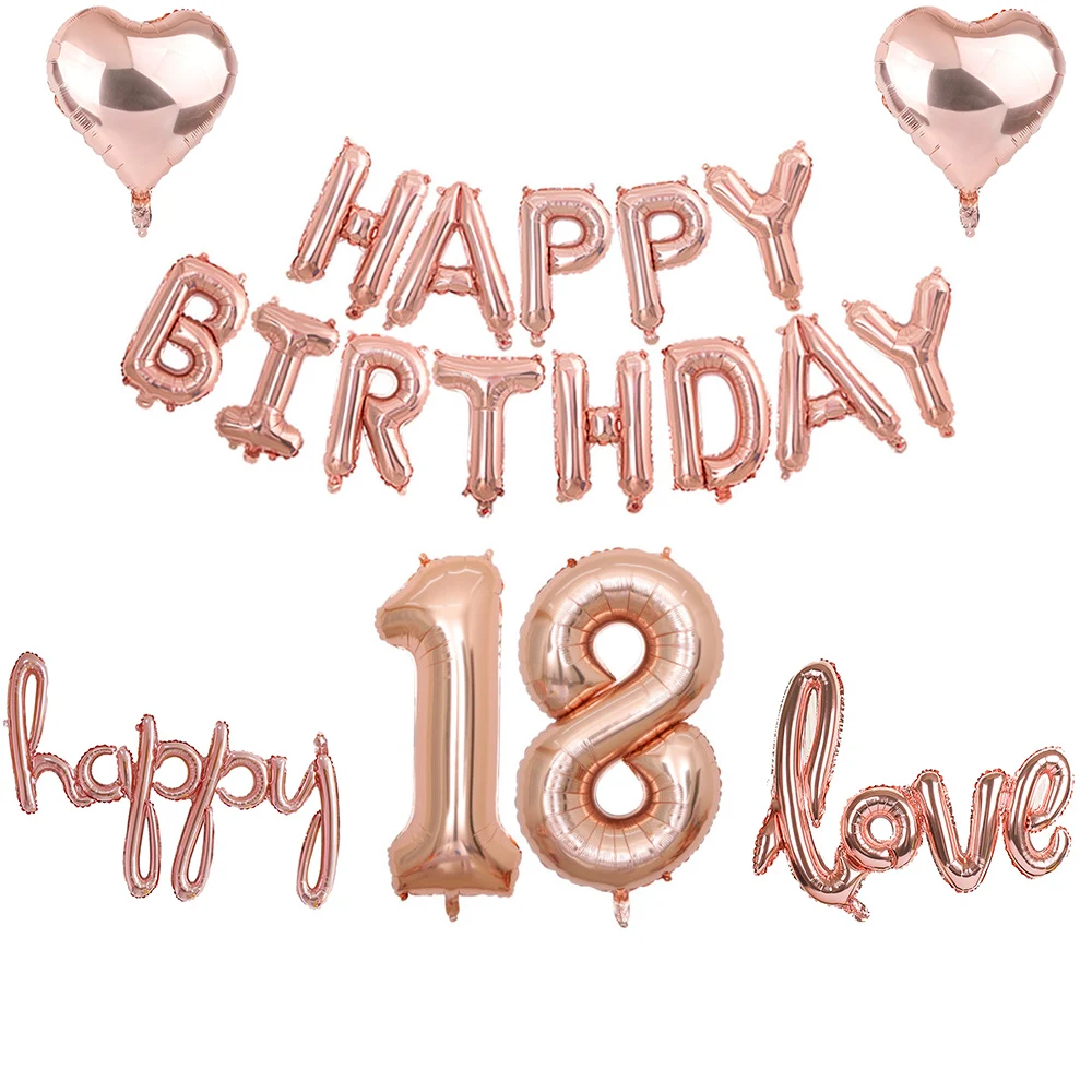 Розовое золото с днем рождения воздушные шары надписью Love Фольга набор воздушных