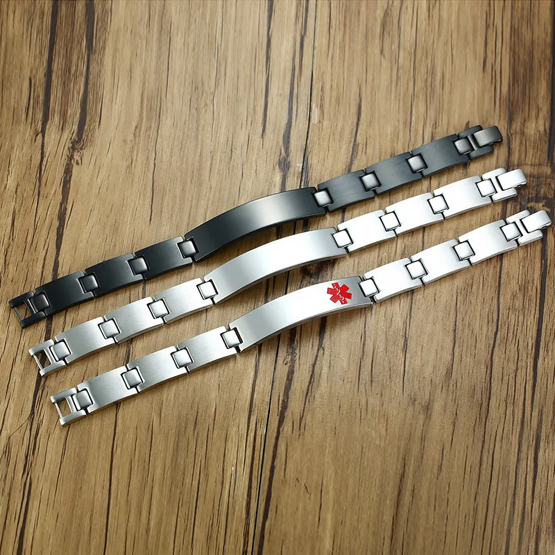 Персонализированные Гравированные медицинские браслеты из нержавеющей стали с