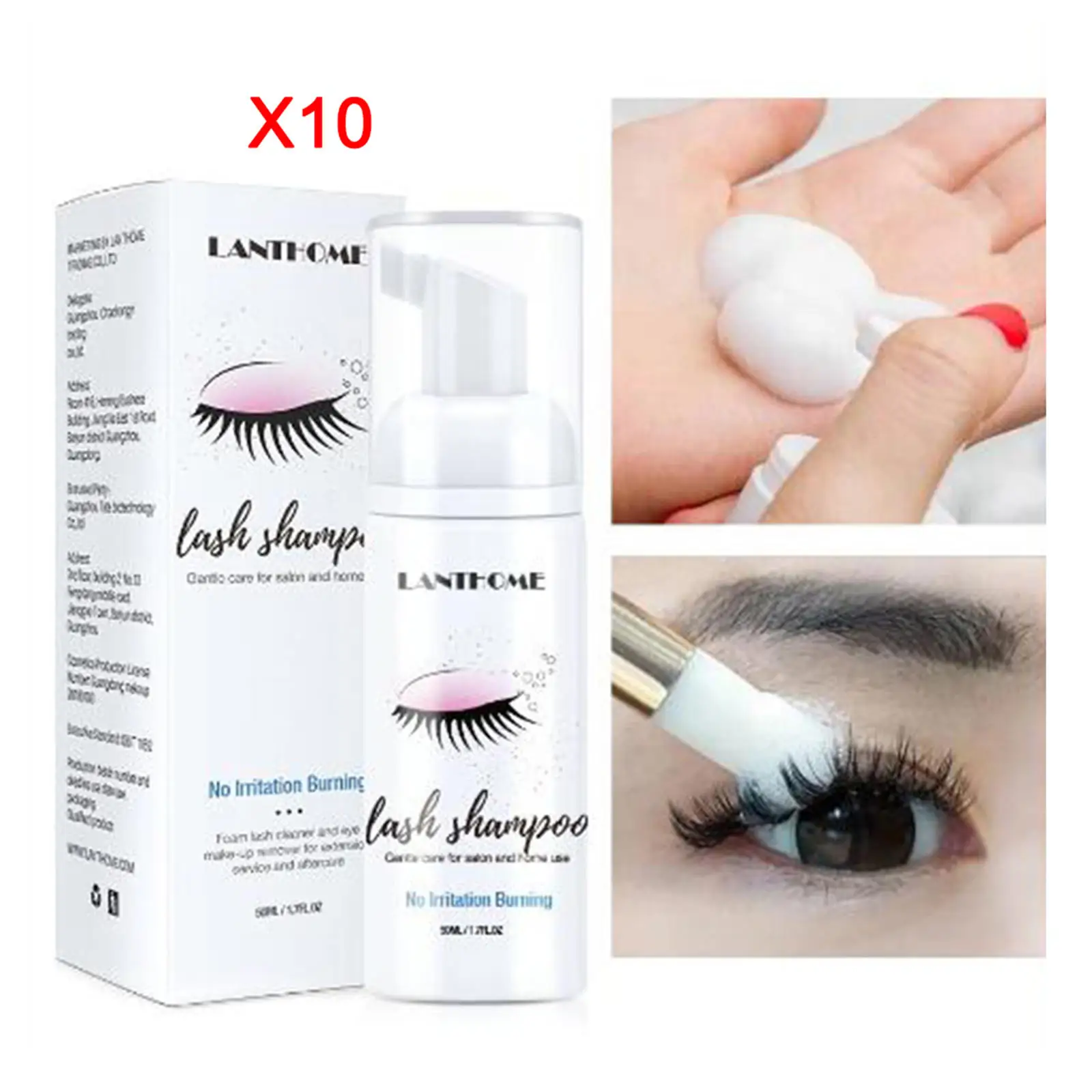 

10x Eyelash Extension Shampoo 50ml Eyelid Foam Foaming Cleanser for Women Makeup