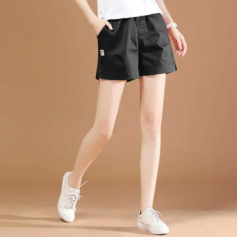 

2021 summer white sports shorts women's loose straight wide leg pants high waist casual pants thin versatile trend