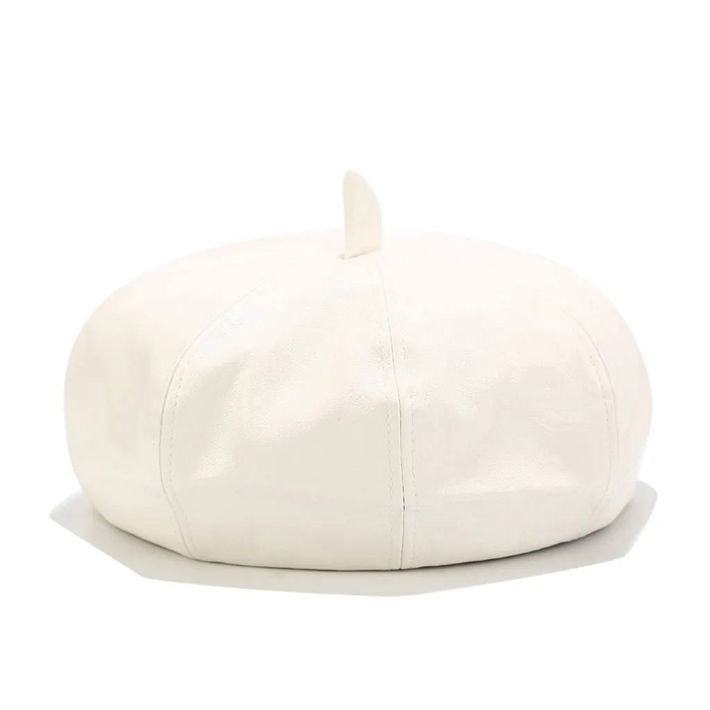 Модные береты Женские однотонные кожаные тыквенные шляпы восьмиугольная шапка