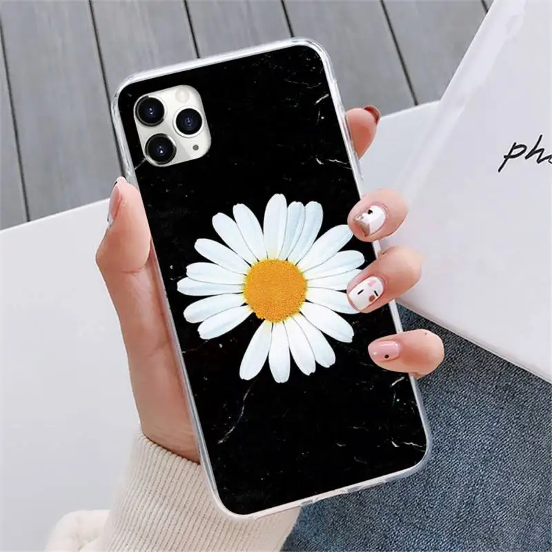 

Black White Flower Daisy Phone Case For iphone 12 5 5s 5c se 6 6s 7 8 plus x xs xr 11 pro max mini