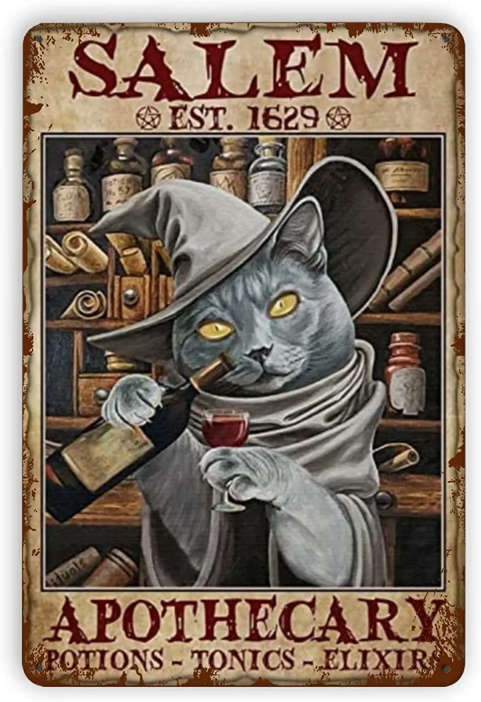 

Cat Metal Tin SignSalem Apothecary Potions Tonics ElixiroFace Poster Home Bathroom Toilet Living Room Art Wall Decoration