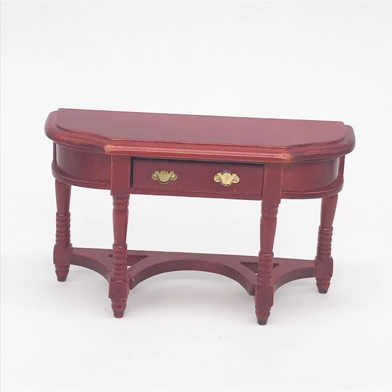 

1:12 Mini Wooden Entrance Table Half Round Table Model Toy