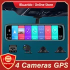 Автомобильный видеорегистратор Bluavido, 12 дюймов, 4G, Android, ночное видение, 4-канальный видеорегистратор, Wi-Fi, ADAS, GPS-навигация, просмотр в реальном времени