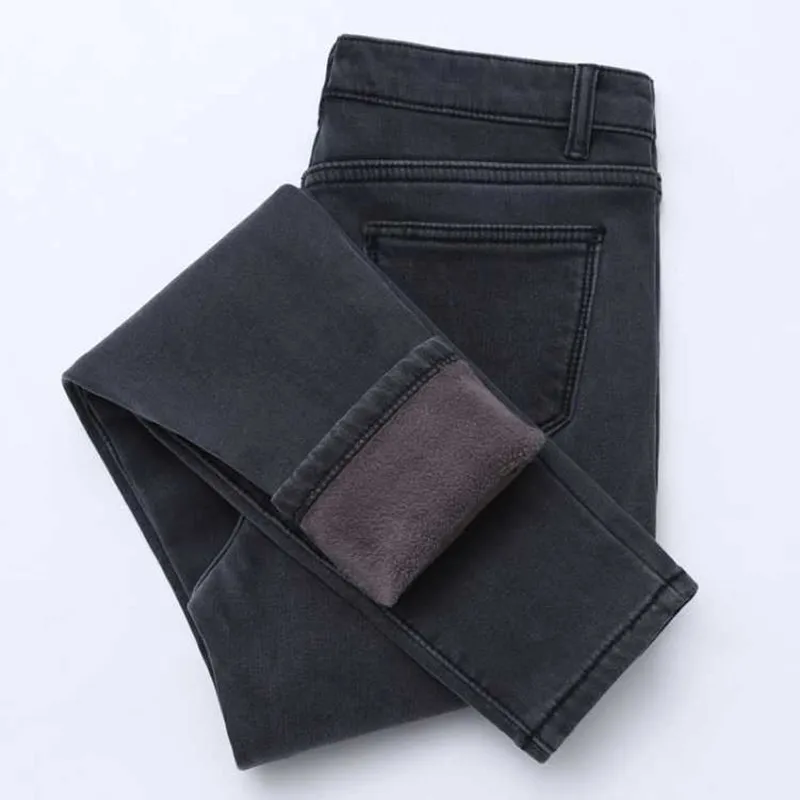 gray gray velvet Зимние женские джинсы, золотой флис изнутри, уплотненные джинсовые штаны с высокой талией, теплые женские джинсы, женские брюки больших размеров - Цвет: gray gray velvet