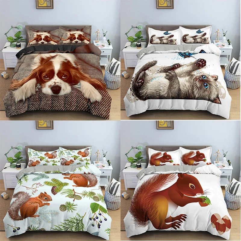 

Squirrel Bedding Sets Dog Pattern Duvet Cover Set Bedclothes Twin/Queen/King Size Bed Room For Kids Comforter Cover