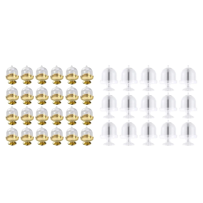 

48set Transparent/Golden Mini Cake Stand-Mini Cake Pan with Stand and Dome Cover